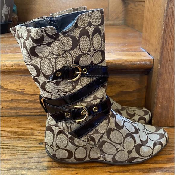 Coach Signature Logo Boots Women’s Size 10 Brown Calf Riding - Picture 1 of 8